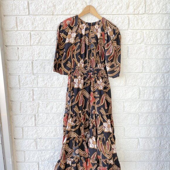 Ulla Johnson 100% Silk Floral Printed Puff Sleeves Fit & Flare Midi Dress - Picture 4 of 7